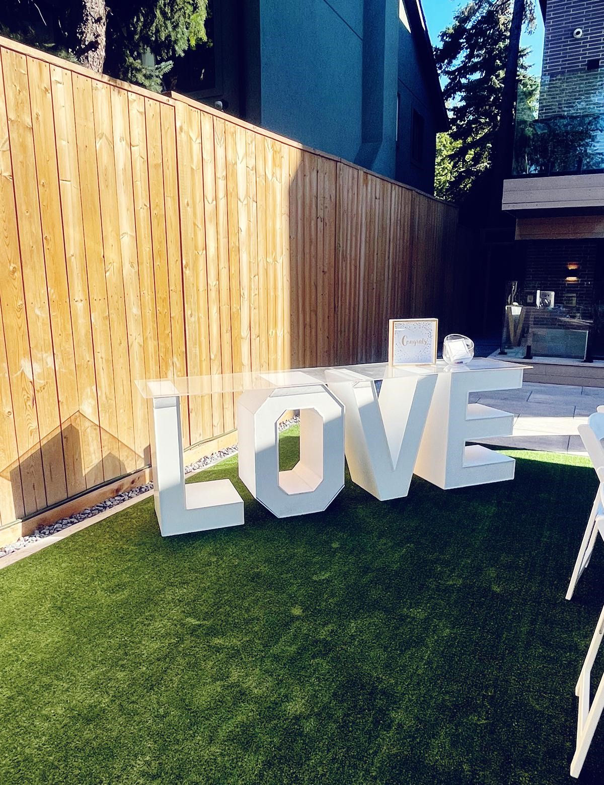 White Scarborough Marquee Table Block Letters Rental